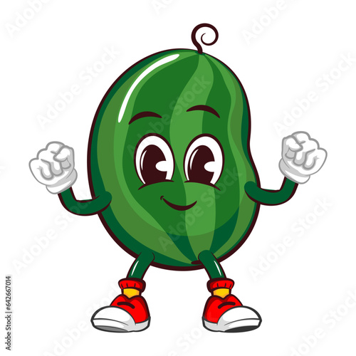 Vector mascot, cartoon and illustration of a cute watermelon fruit is feeling healthy and excited by clenching his fists bravely