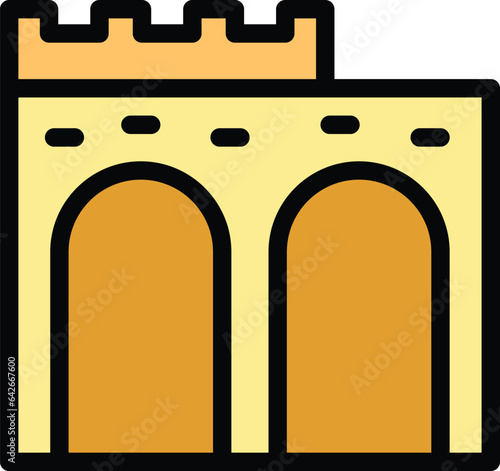Ancient fortress icon outline vector. Landmark sea. Travel split color flat