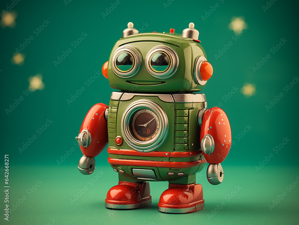 children's and interior toy in the form of a cute green robot with big eyes. Unusual Christmas toy. children's and interior toy in the form of a cute green robot with big eyes. Unusual Christmas toy.