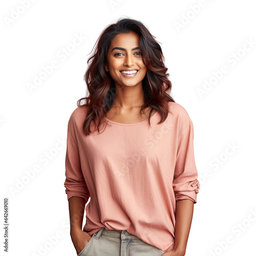 Content Indian woman casually dressed confidently smiles at the camera