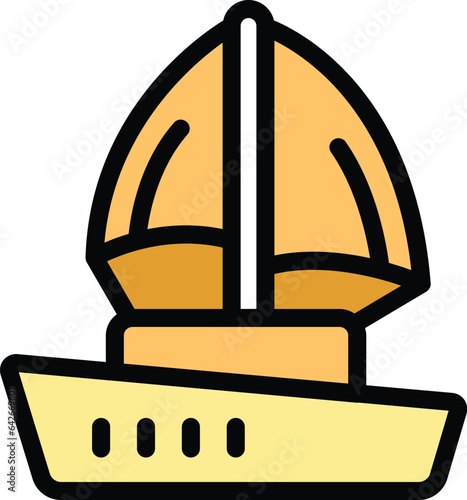 Croatia sea ship icon outline vector. City skyline. Travel nature color flat