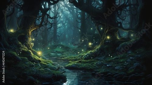 Mossy Forest Stream at Night