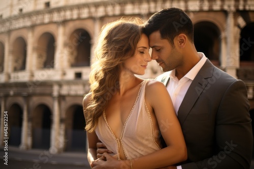 Couple in their 30s at the Colosseum in Rome Italy