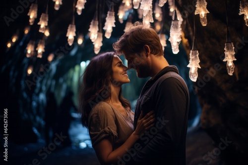 Couple in their 30s at the Waitomo Glowworm Caves in Waikato New Zealand