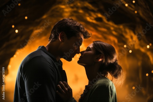 Couple in their 30s at the Waitomo Glowworm Caves in Waikato New Zealand