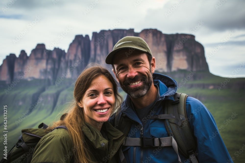 Couple in their 40s at the Mount Roraima in Guiana Shield South America Couple in their 40s at the Mount Roraima in Guiana Shield South America