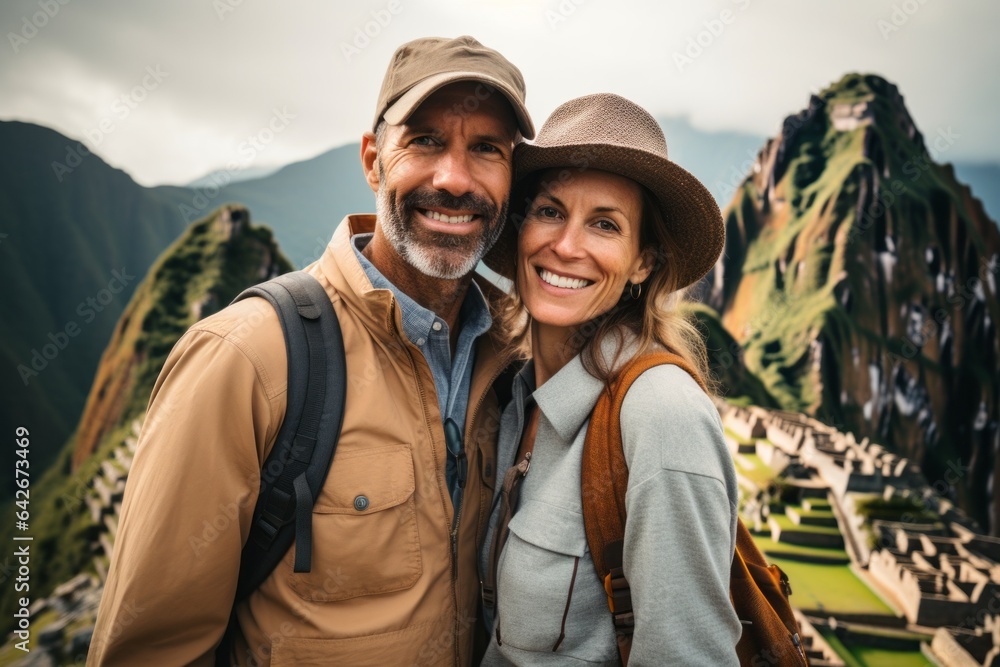 Couple in their 40s at the Machu Picchu in Cusco Peru