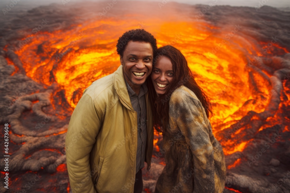 Couple in their 30s smiling at the Gates of Hell in Danakil Depression