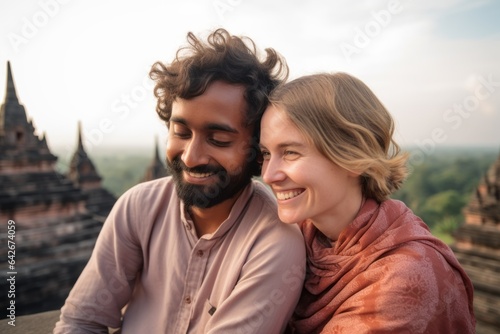 Couple in their 30s smiling at the Borobudur in Magelang Indonesia