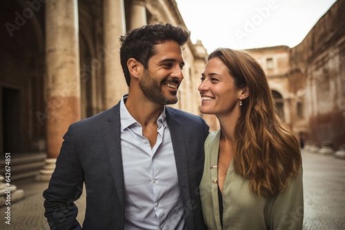Couple in their 30s smiling at the Sistine Chapel in Vatican City © Hanne Bauer
