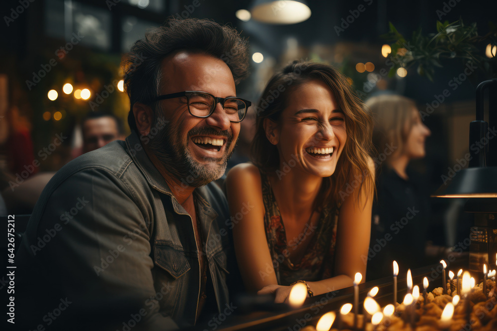A cheerful and friendly multiracial team laughing and working together during a corporate briefing. Generative Ai. A cheerful and friendly multiracial team laughing and working together during a corporate briefing. Generative Ai.