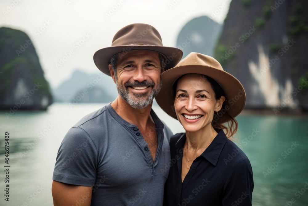 Couple in their 40s at the Ha Long Bay in Quang Ninh Vietnam Couple in their 40s at the Ha Long Bay in Quang Ninh Vietnam