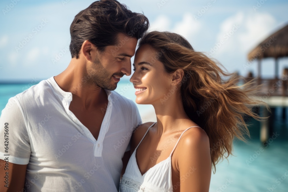 Couple in their 30s at the Maldives Islands in Maldives Couple in their 30s at the Maldives Islands in Maldives