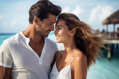 Couple in their 30s at the Maldives Islands in Maldives