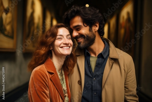 Couple in their 30s smiling at the Uffizi Gallery in Florence Italy © Anne Schaum
