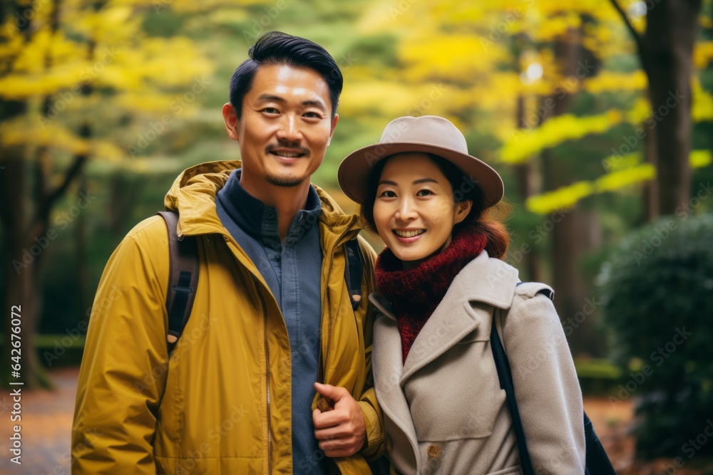Couple in their 30s at the Nara Park in Nara Japan Couple in their 30s at the Nara Park in Nara Japan