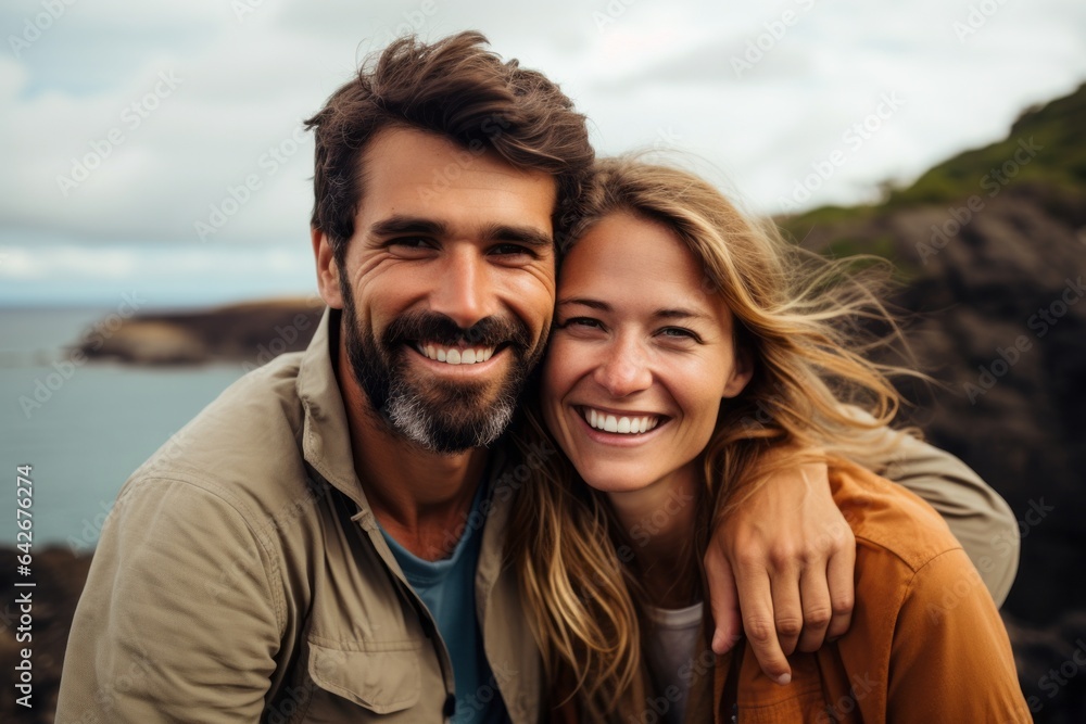 Couple in their 30s smiling at the Galápagos Islands Ecuador Couple in their 30s smiling at the Galápagos Islands Ecuador