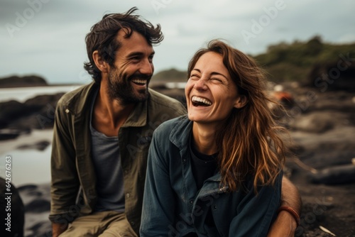 Couple in their 30s smiling at the Galápagos Islands Ecuador