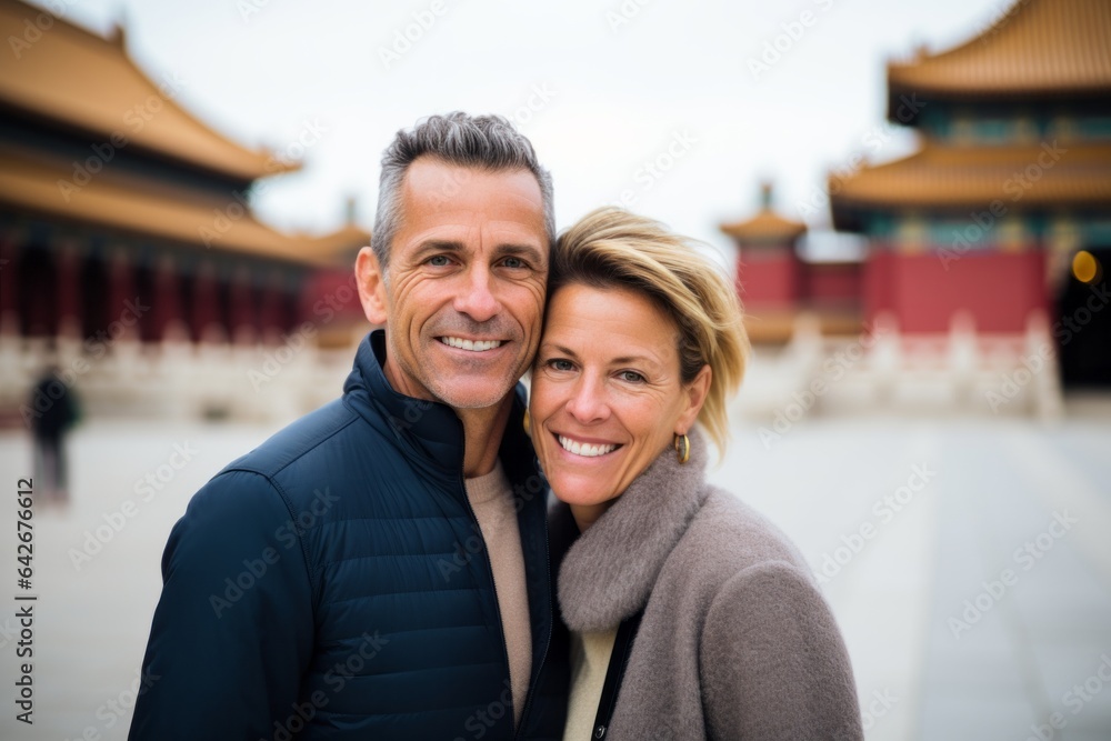 Fototapeta premium Couple in their 40s smiling at the Palace Museum (Forbidden City) in Beijing China