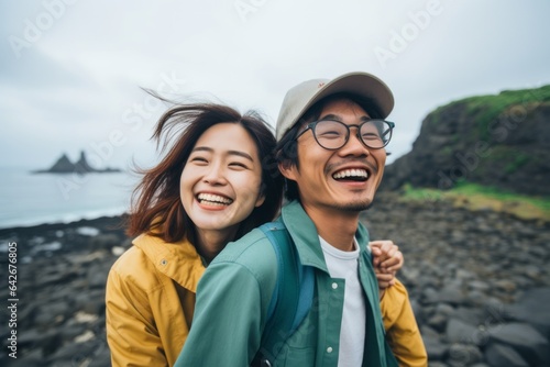 Couple in their 30s smiling at the Jeju Island in Jeju South Korea