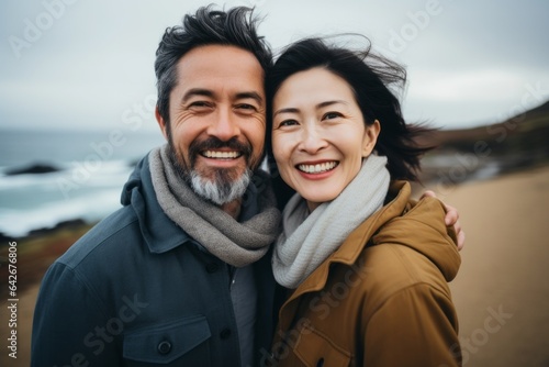 Couple in their 40s smiling at the Jeju Island in Jeju South Korea