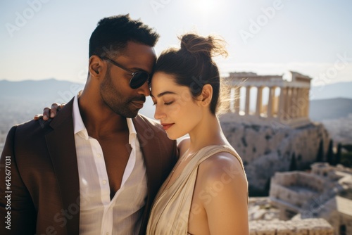 Couple in their 30s at the Acropolis in Athens Greece