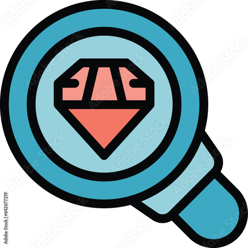 Search diamond icon outline vector. Gem dentist. Magic glass color flat