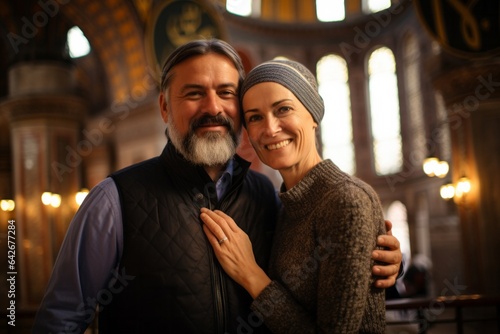 Couple in their 40s at the Hagia Sophia in Istanbul Turkey