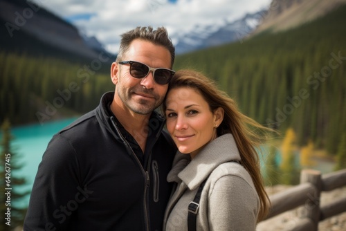 Couple in their 40s at the Banff National Park in Alberta Canada