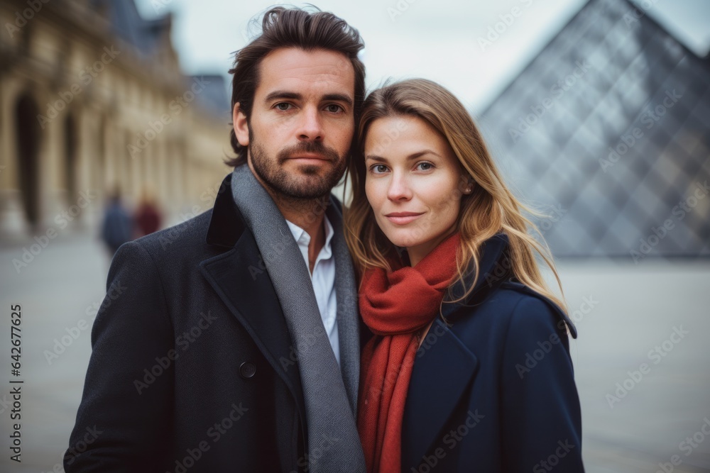 Couple in their 30s at the Louvre Museum in Paris France