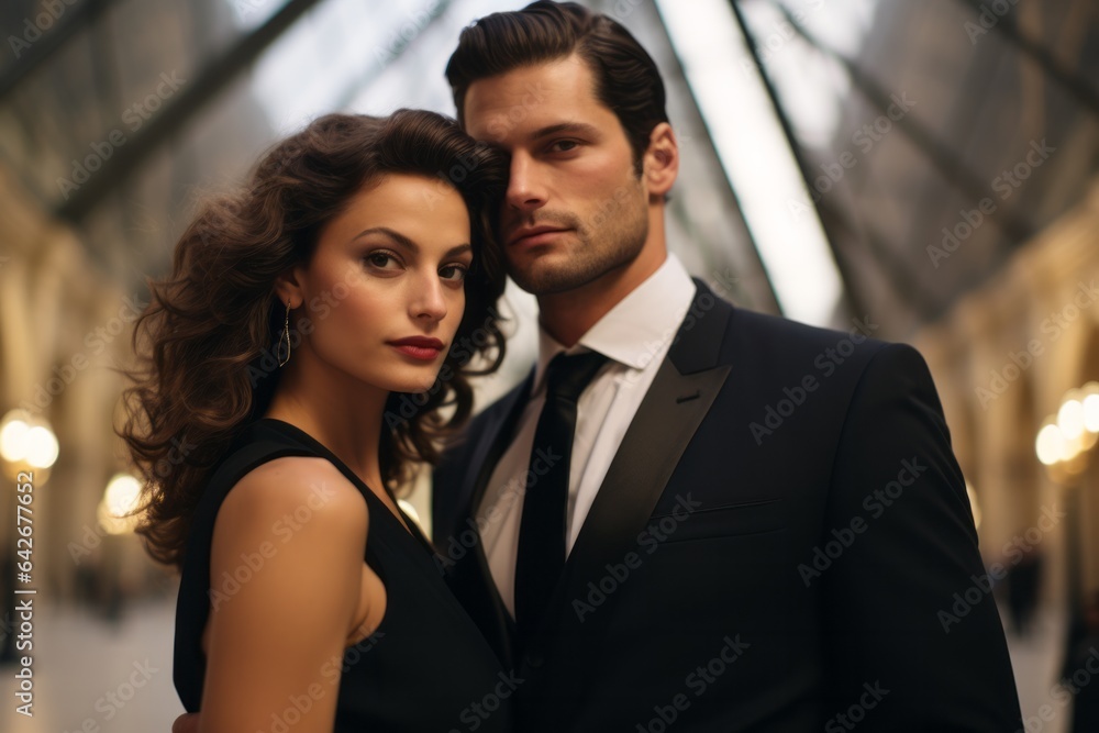 Couple in their 30s at the Louvre Museum in Paris France Couple in their 30s at the Louvre Museum in Paris France