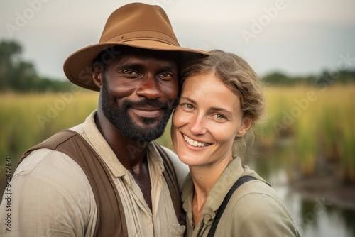Couple in their 30s at the Okavango Delta in Botswana