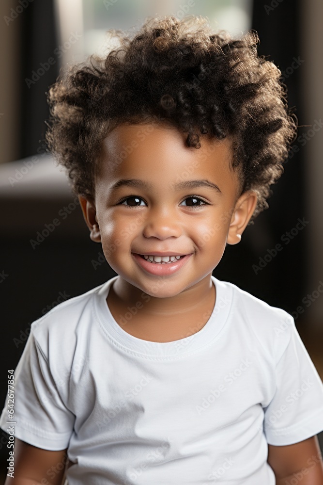 A portrait of an adorable toddler with plain shirt and background. Generative AI. A portrait of an adorable toddler with plain shirt and background. Generative AI.