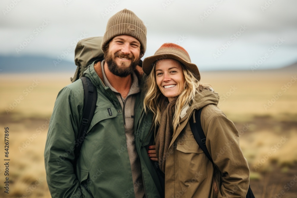 Couple in their 30s smiling at the Ngorongoro Crater in Arusha Tanzania