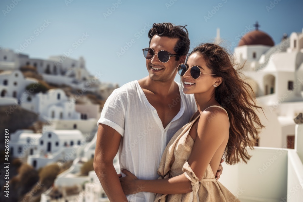 Couple in their 30s at the Santorini Island Greece Couple in their 30s at the Santorini Island Greece