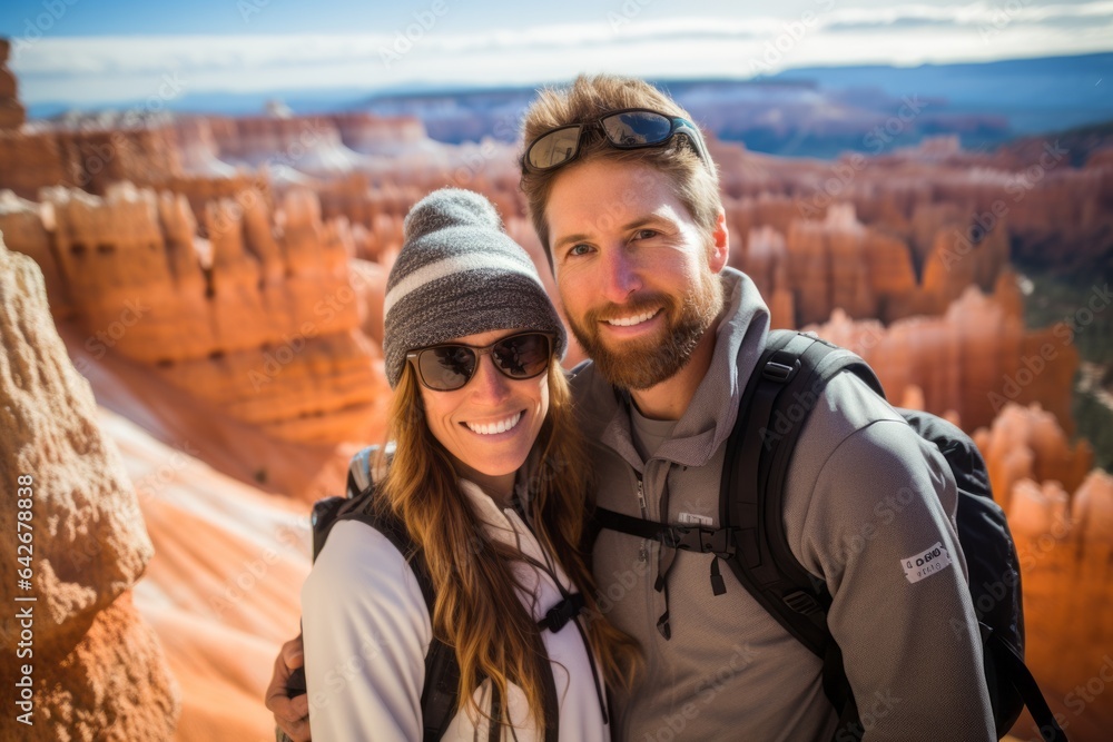 Couple in their 30s at the Bryce Canyon National Park in Utah USA