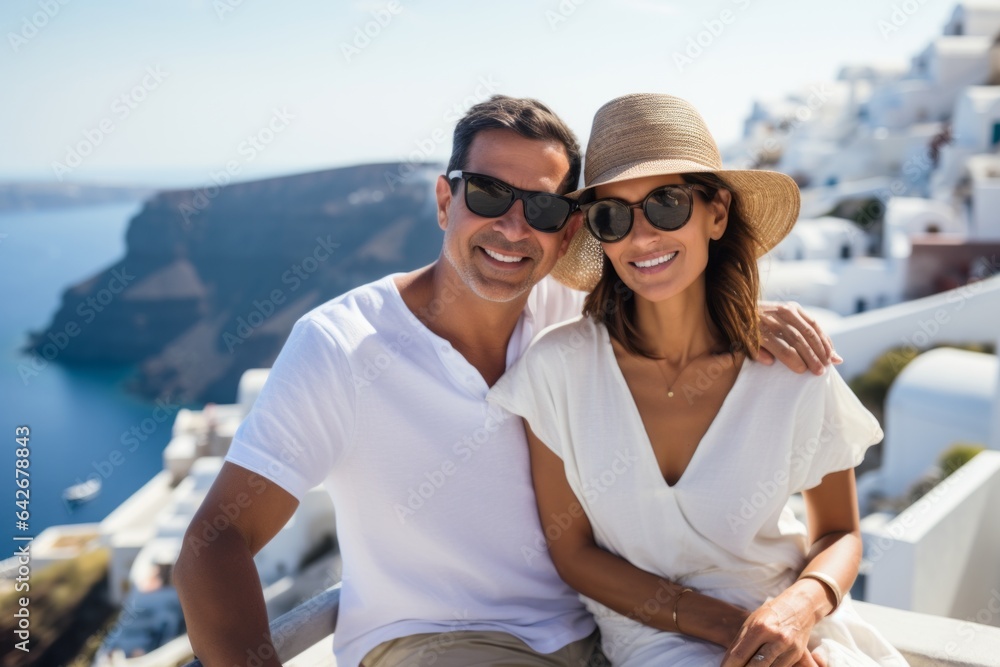 Couple in their 40s at the Santorini Island Greece
