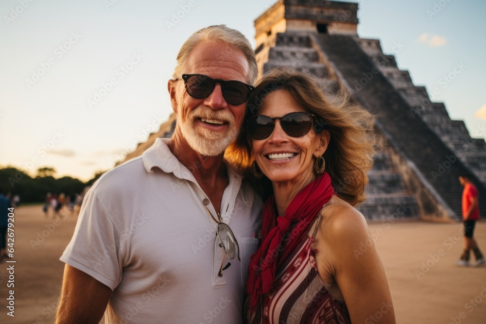 Couple in their 40s at the Chichen Itza in Yucatán Mexico