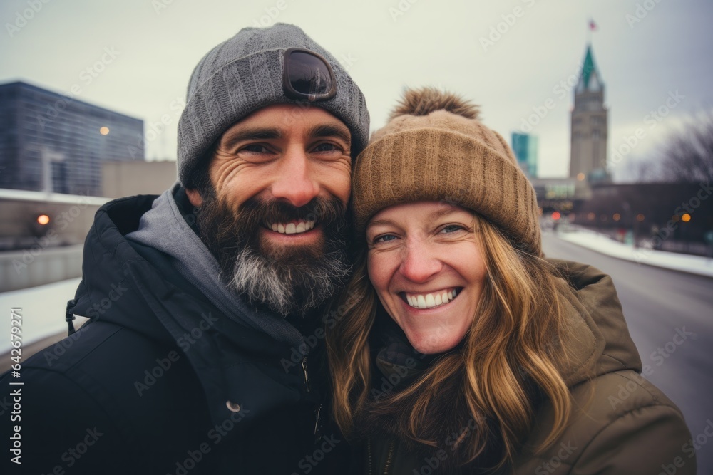 Couple in their 40s smiling at the Niagara Falls USA/Canada Border Couple in their 40s smiling at the Niagara Falls USA/Canada Border