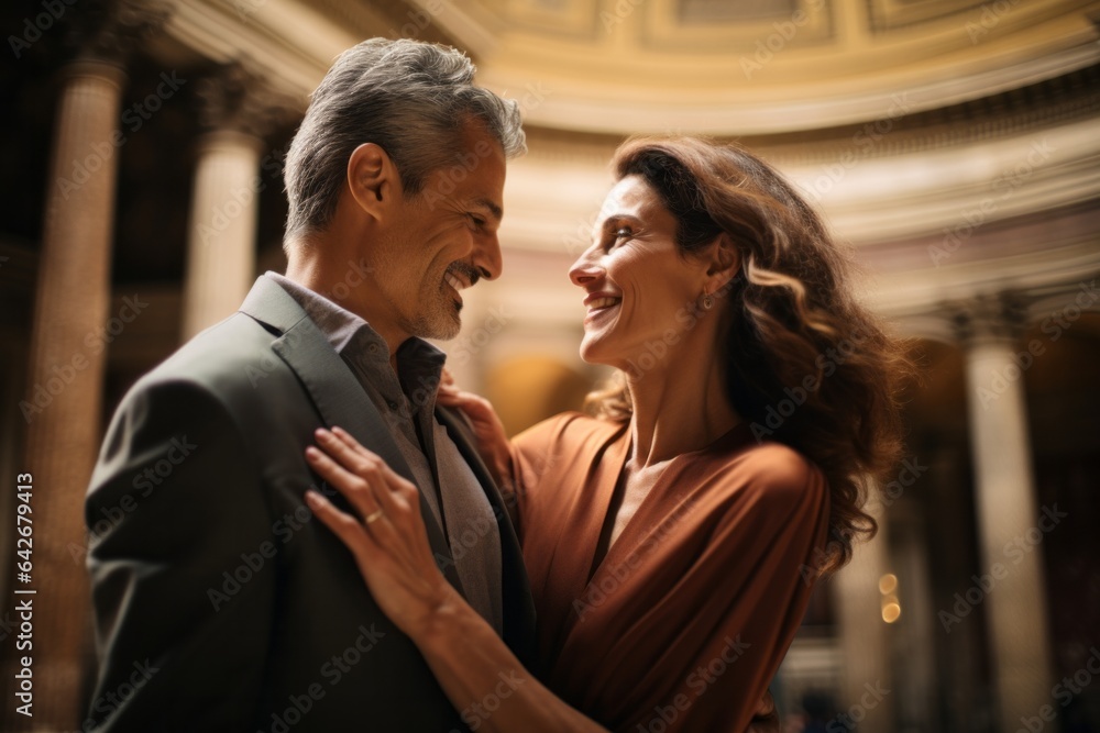 Couple in their 40s at the Pantheon in Rome Italy