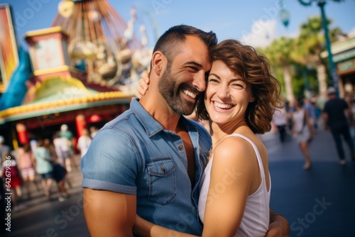 Couple in their 30s smiling at the Universal Studios in Orlando USA