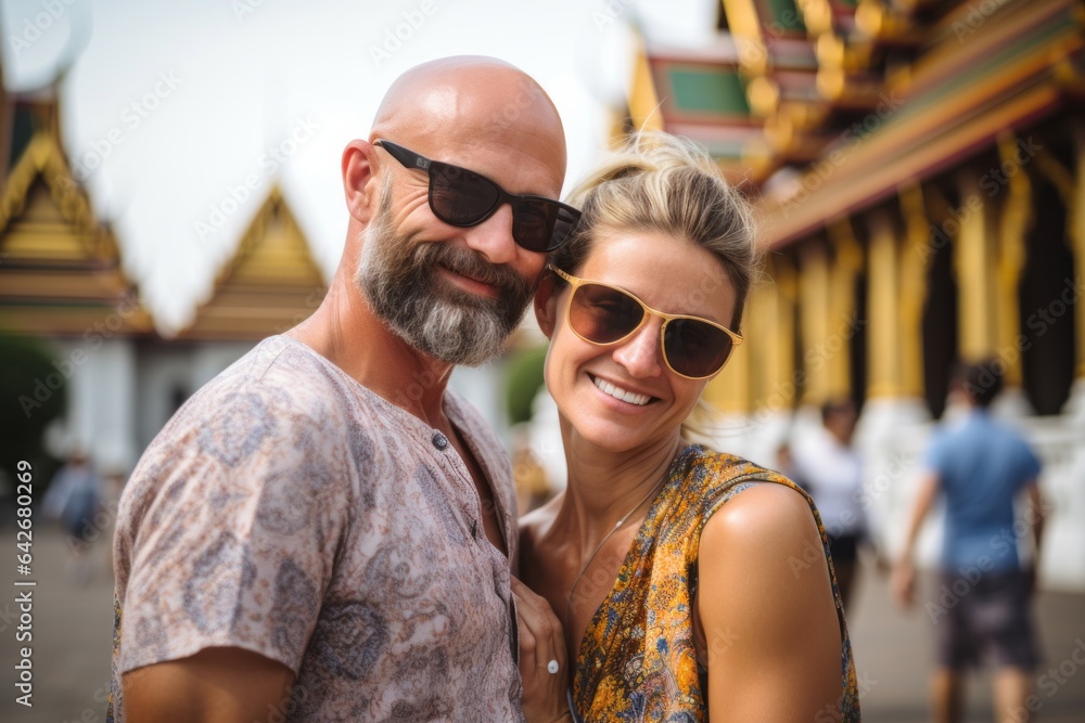 Couple in their 40s smiling at the Grand Palace in Bangkok Thailand Couple in their 40s smiling at the Grand Palace in Bangkok Thailand
