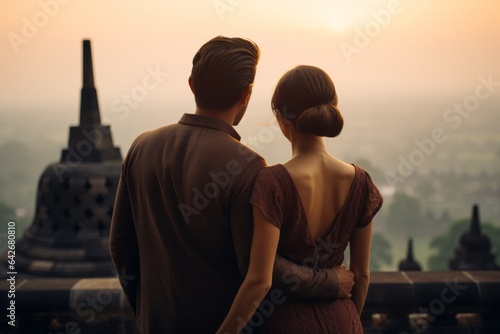 Couple in their 30s at the Borobudur Temple in Magelang Indonesia