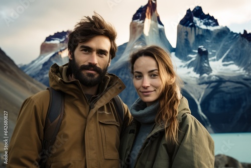 Couple in their 30s at the Torres del Paine National Park in Patagonia Chile