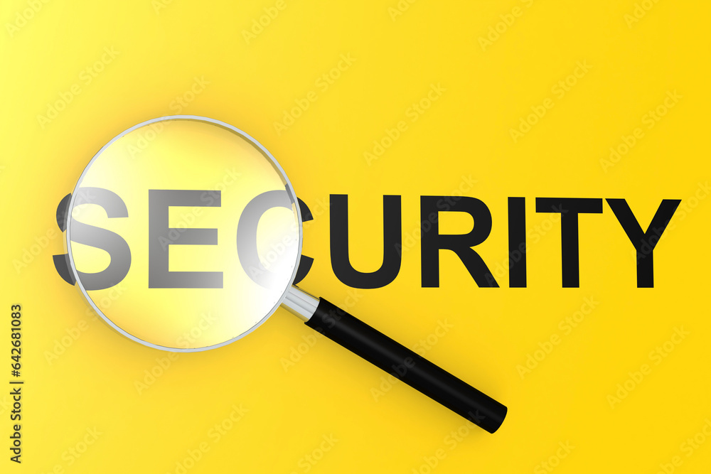 Security word with magnifying glass Security word with magnifying glass