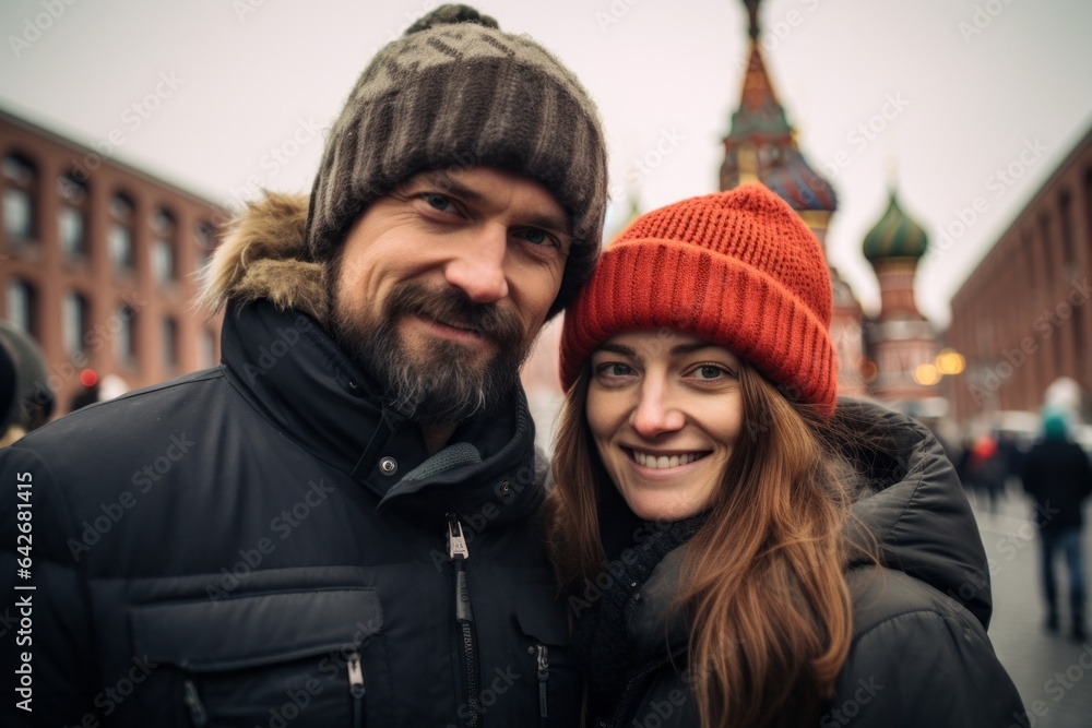 Couple in their 40s at the Red Square in Moscow Russia Couple in their 40s at the Red Square in Moscow Russia