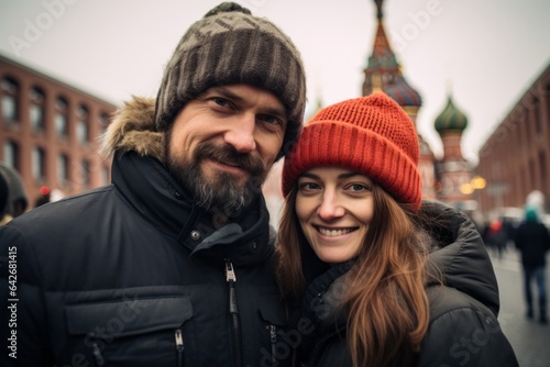 Couple in their 40s at the Red Square in Moscow Russia