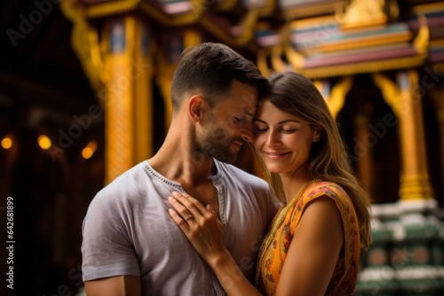 Couple in their 30s at the Wat Phra Kaew in Bangkok Thailand