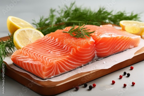 Appetizing salmon on a gray background with selective focus