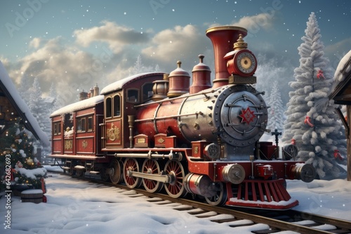 Fotografia Fairy locomotive in holiday postcard style
